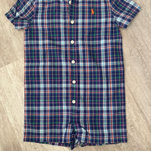 Ralph Lauren 18 Months Baby Boy Romper Short Sleeve Logo Blue Plaid NWOT - Picture 2 of 4